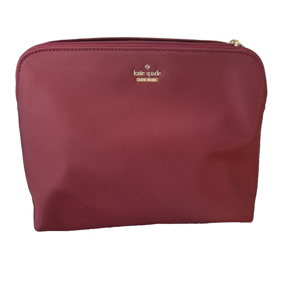 Kate Spade Briley Nylon Top Zip Medium Makeup Travel Bag Dark Currant NEW